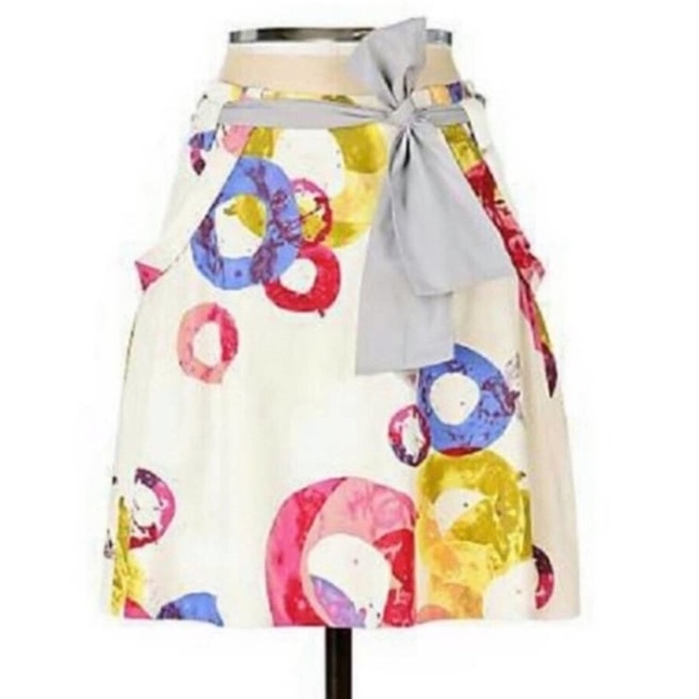 Anthropologie Fei Multicolored Circle Printed Bow Tie Waist A-line Skirt - 4